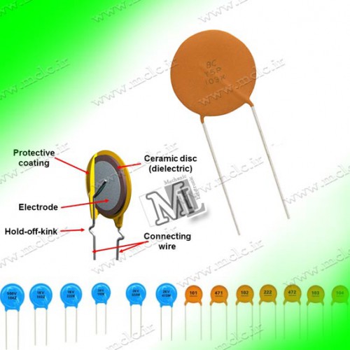 خازن عدسی 1 نانو فاراد | 1nF | کد 102 مقاومت خازن سلف